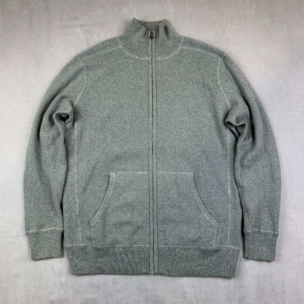 J Crew Mens Sweater Medium Gray Full Zip Long Sleeve Cotton Cashmere Blend Knit
